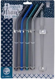 Daugkartiniai šiaudeliai SNOWFLAKES BLUE/PINK, 4 vnt.