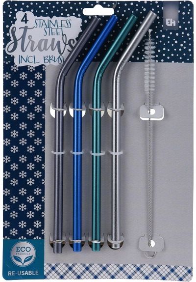 Daugkartiniai šiaudeliai SNOWFLAKES BLUE/PINK, 4 vnt.