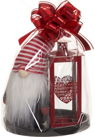 Dovanų rinkinys HEART GNOME (žibintas+padėklas+dekoracinis nykštukas)