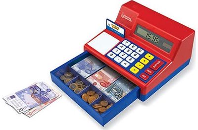 Kasos aparatas su skaičiuotuvu ir žaisliniais pinigais EUR