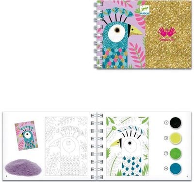 Kūrybinis spalvinimas smėliu ir blizgučiais DJECO PAUKŠČIAI