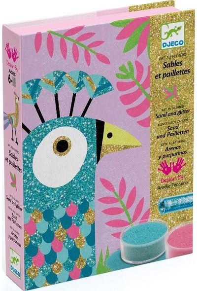 Kūrybinis spalvinimas smėliu ir blizgučiais DJECO PAUKŠČIAI