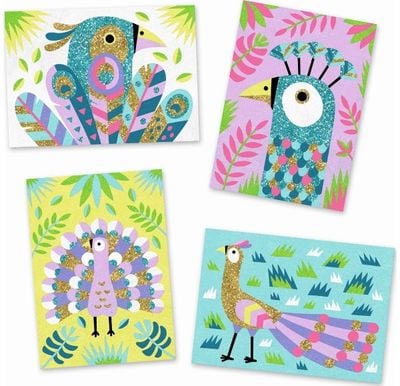 Kūrybinis spalvinimas smėliu ir blizgučiais DJECO PAUKŠČIAI