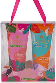 Kūno priežiūros rinkinys TROPICA (dušo želė+kūno losjonas), 2x100 ml