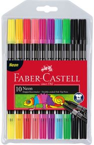 Flomasteriai Faber-Castell NEON dvipusiai, 10 neoninių spalvų