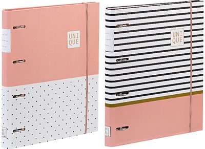 Segtuvas UNIQUE su 4 žiedais ir guma, A4, 4 cm, 2 rūšių