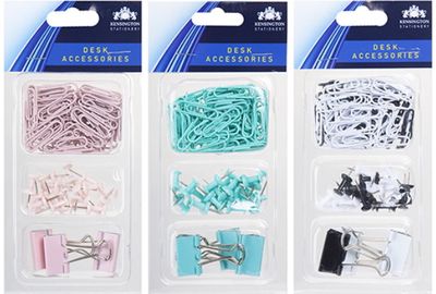 Sąvaržėlių ir spaustukų rinkinys KENSINGTON blisteryje, 3 rūšių