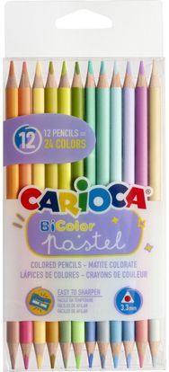 Spalvoti pieštukai CARIOCA PASTEL dvipusiai, 12 vnt., 24 sp.