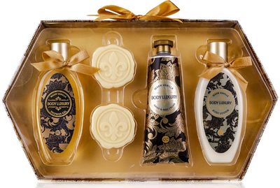 Dovanų rinkinys BODY LUXURY dėžutėje (dušo želė+kūno losjonas+rankų kremas+muili ukai 2vnt.)