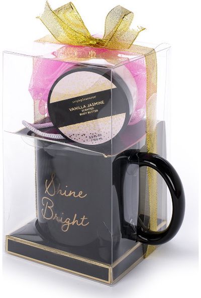 Dovanų rinkinys SHINE BRIGHT (puodelis+kūno sviestas 100 ml+kempinė)