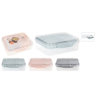 Plastikinė pietų dėžutė su skyreliais ir indeliu padažui