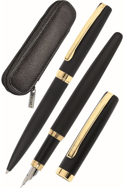 Rinkinys ELEGANZA: plunksnakotis+tušinukas+odinis dėkliukas