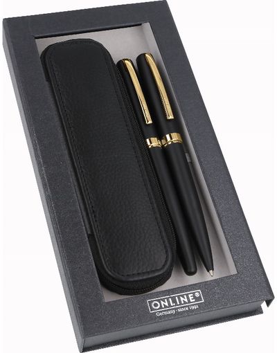 Rinkinys ELEGANZA: plunksnakotis+tušinukas+odinis dėkliukas