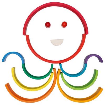 Medinė Montessori piramidė GOKI RAINBOW BUILDING BLOCKS