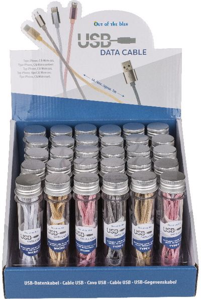 Įkrovimo laidas mėgintuvėlyje USB data cable / Type iPhone / C & Micro, įvairios rūšys