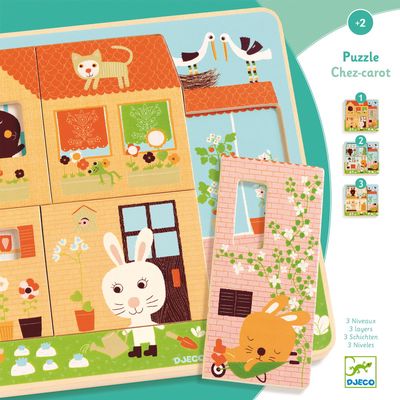 Medinė dėlionė DJECO 3 sluoksnių RABBIT COTTAGE