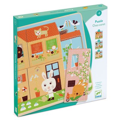 Medinė dėlionė DJECO 3 sluoksnių RABBIT COTTAGE