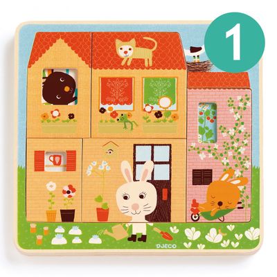 Medinė dėlionė DJECO 3 sluoksnių RABBIT COTTAGE