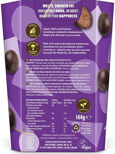 Juodojo šokolado triufeliai su druska DOISY&DAM SMOOTH TRUFFLES 144 g.
