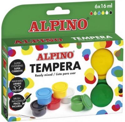 Guašas ALPINO, 6 spalvos x 16 ml+teptukas