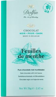 Juodasis šokoladas DOLFIN 60% su mėtų lapeliais 70 g.