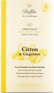 Juodasis šokoladas DOLFIN 60% su citrina ir imbieru 70 g.