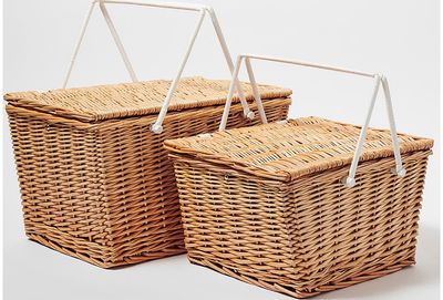 Pikniko krepšys NATURAL SMALL dviems (lėkštės+puodeliai+serviravimo įrankiai+ati darytuvas), 35x23x30 cm