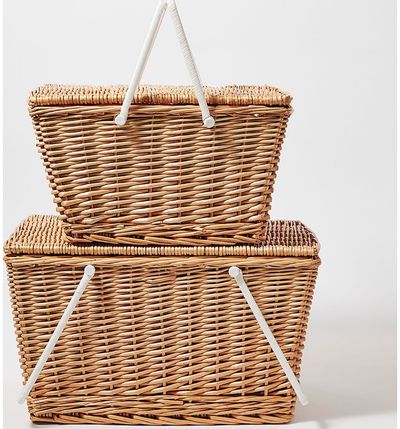 Pikniko krepšys NATURAL SMALL dviems (lėkštės+puodeliai+serviravimo įrankiai+ati darytuvas), 35x23x30 cm