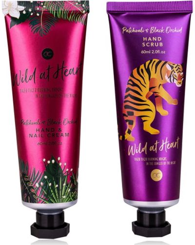 Rankų priežiūros rinkinys WILD AT HEART kosmetinėje (rankų kremas+rankų šveitikl is), 60 ml x 2