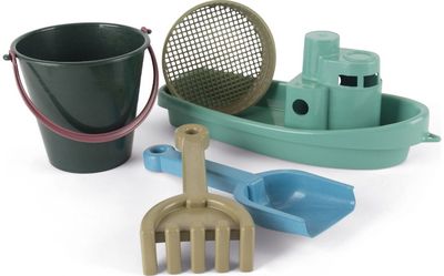 Smėlio žaislų ir laivelio rinkinys BLUE MARINE TOYS medvilnės maišelyje