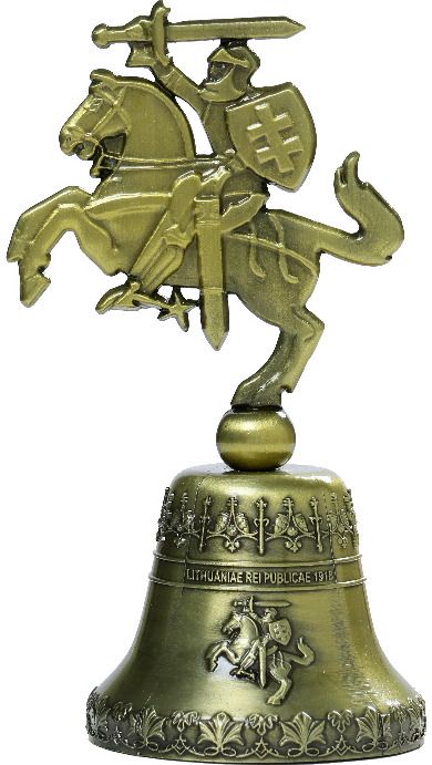 Varpelis su Vyčiu, 101 x 53 mm, bronzinės spalvos, 
pagamintas iš metalo, supak uotas dėžutėje.