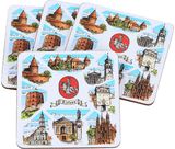 Padėkliukai puodeliams Lietuvos miestai, 9 x 9 cm, 4 vnt. kmpl., iš kamštinės me džiagos