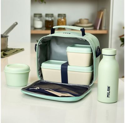 Pietų krepšelio rinkinys MILAN MINT (krepšelis+dėžutės 3vnt), 23x20x11 cm