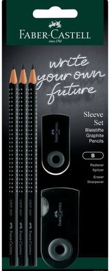 Rinkinys Faber-Castell GRIP: 3 pieštukai (B)+trintukas+drožtukas, Black, bl