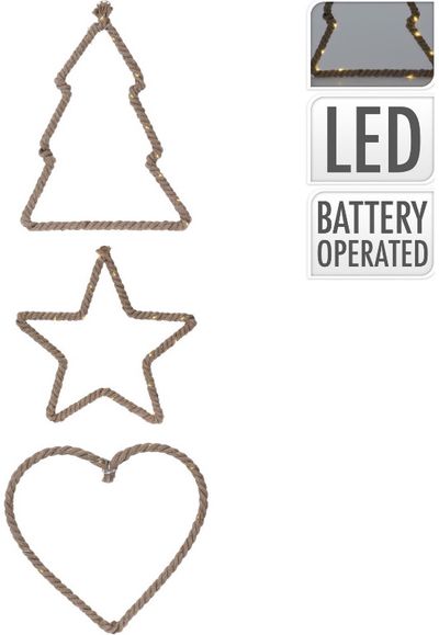 Kalėdinė pakabinama dekoracija JUTE, įv.rūšys, su LED, 25 cm