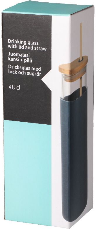 Gėrimų stiklainiukas BLUE su dangteliu ir šiaudeliu, 480ml