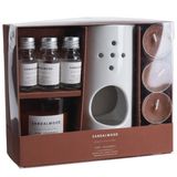 Dovanų rinkinys namams CEDAR/SANDAL/PACHOULI (žvakidė+žvakė+eteriniai aliejai+žv akutės)