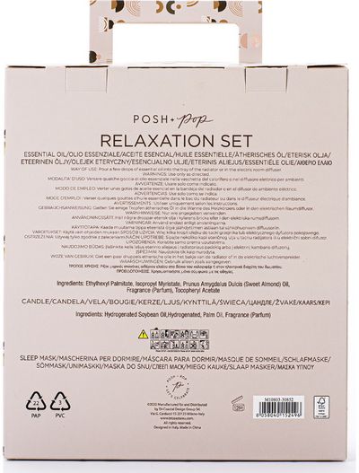 Dovanų rinkinys POSH+POP RELAX (akių raištis+eterinis aliejus+žvakė)