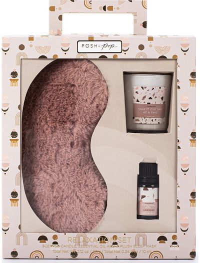 Dovanų rinkinys POSH+POP RELAX (akių raištis+eterinis aliejus+žvakė)
