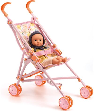 Lėlės POMEA vežimėlis skėtukas GĖLĖS 54 cm