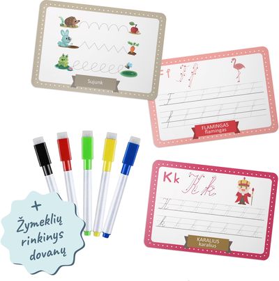 Lavinamosios daugkartinio naudojimo kortelės ABĖCĖLĖ + žymeklių rinkinys