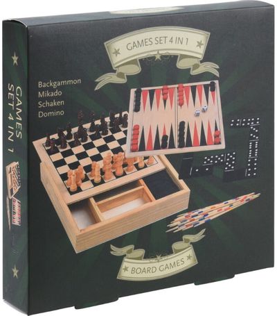 Žaidimų rinkinys GAMES 4 IN 1 (medinėje dėžėje)