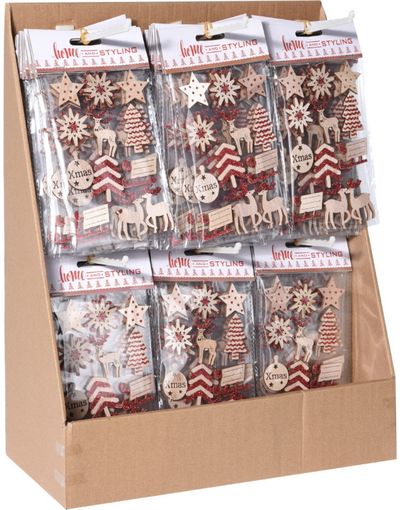 Mediniai lipdukai dovanų dekoravimui XMAS GLITTER , 12 vnt.