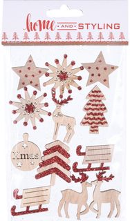 Mediniai lipdukai dovanų dekoravimui XMAS GLITTER , 12 vnt.