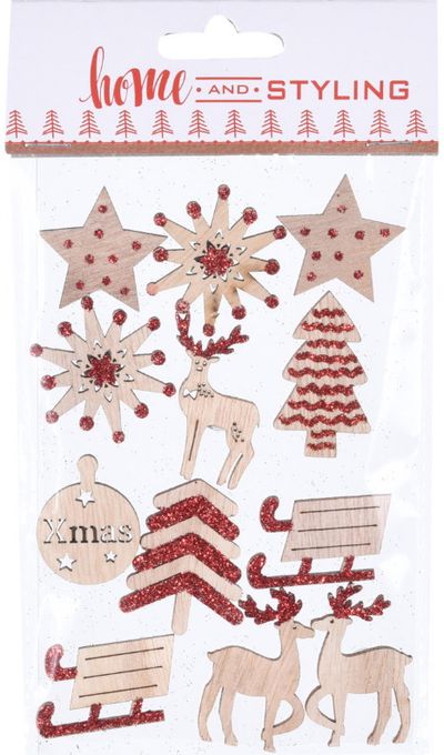 Mediniai lipdukai dovanų dekoravimui XMAS GLITTER , 12 vnt.