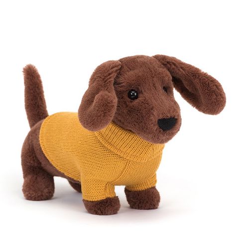 Pliušinis žaislas šuniukas Sweater Sausage Dog Yellow Pegasas