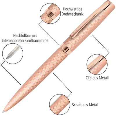 Rinkinys ELEGANZA DIAMOND: plunksnakotis+tušinukas+dėklas, Rosegold