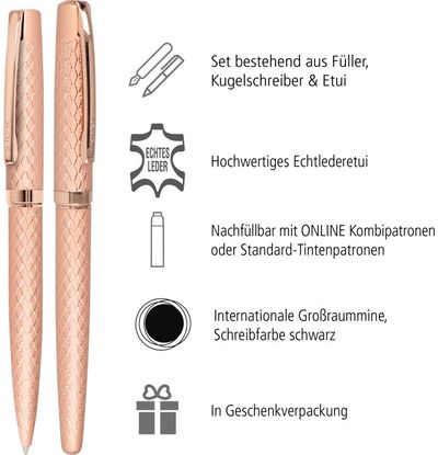 Rinkinys ELEGANZA DIAMOND: plunksnakotis+tušinukas+dėklas, Rosegold