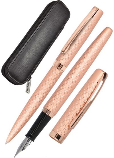 Rinkinys ELEGANZA DIAMOND: plunksnakotis+tušinukas+dėklas, Rosegold