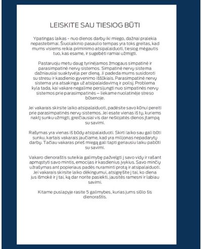 Vakaro dienoraštis SEIK Užmigdyk savo mintis